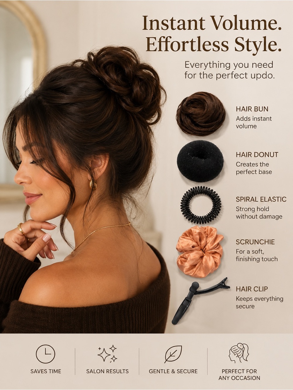 Assorted Hair Accessories Set with Peach Satin Scrunchie